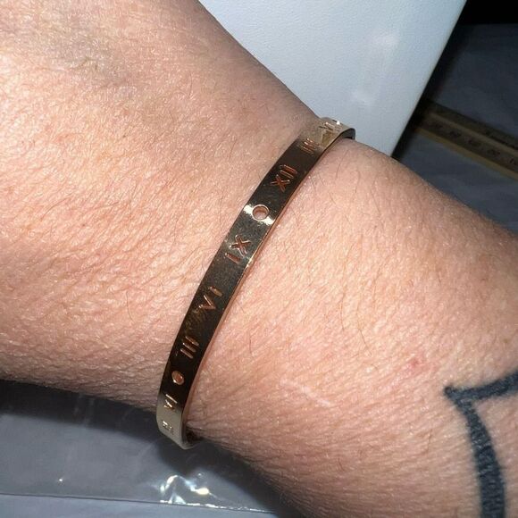 Gold Tone Roman Numeral Skinny Cuff Bracelet - Picture 1 of 6